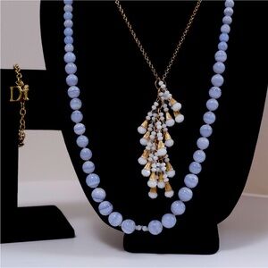 Gorgeous Blue beaded necklace, sweet chain necklace, and bracelet